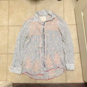 Blue and white button down with embroidery